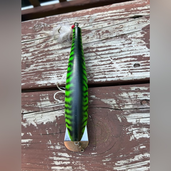 VINTAGE Green Striped Fishing Lure with hooks|Bait, Hunting,Camping, Boys-scout - Picture 14 of 17